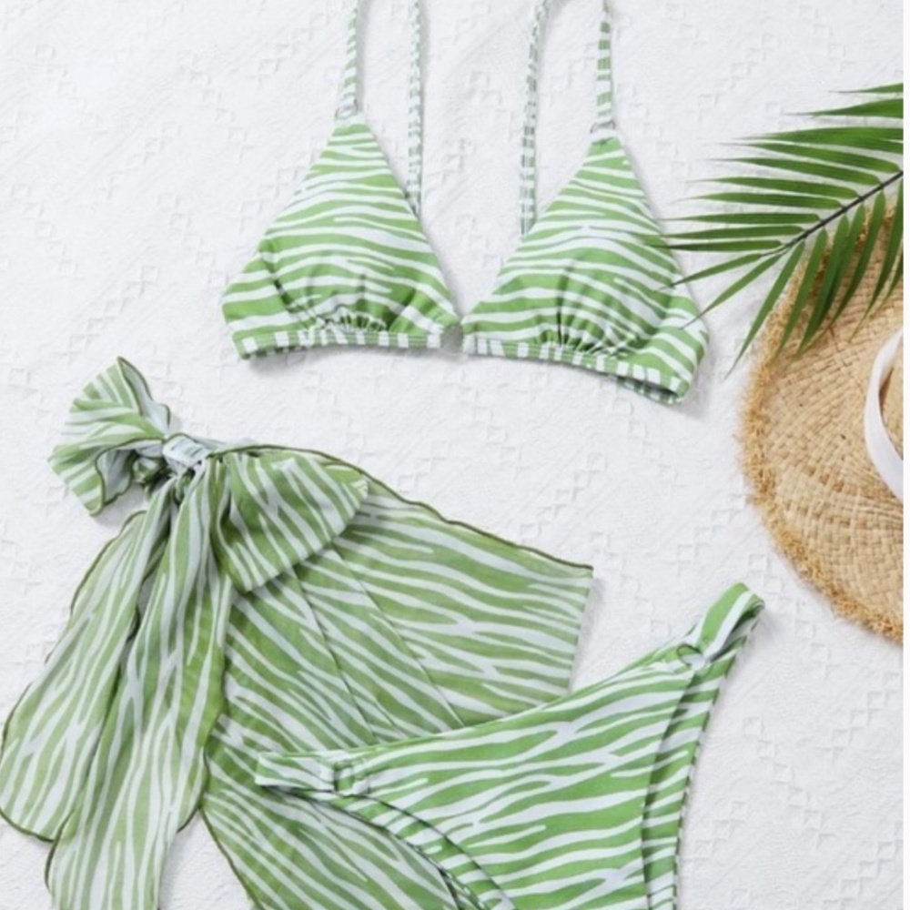 Y2K Green and White zebra bikini
